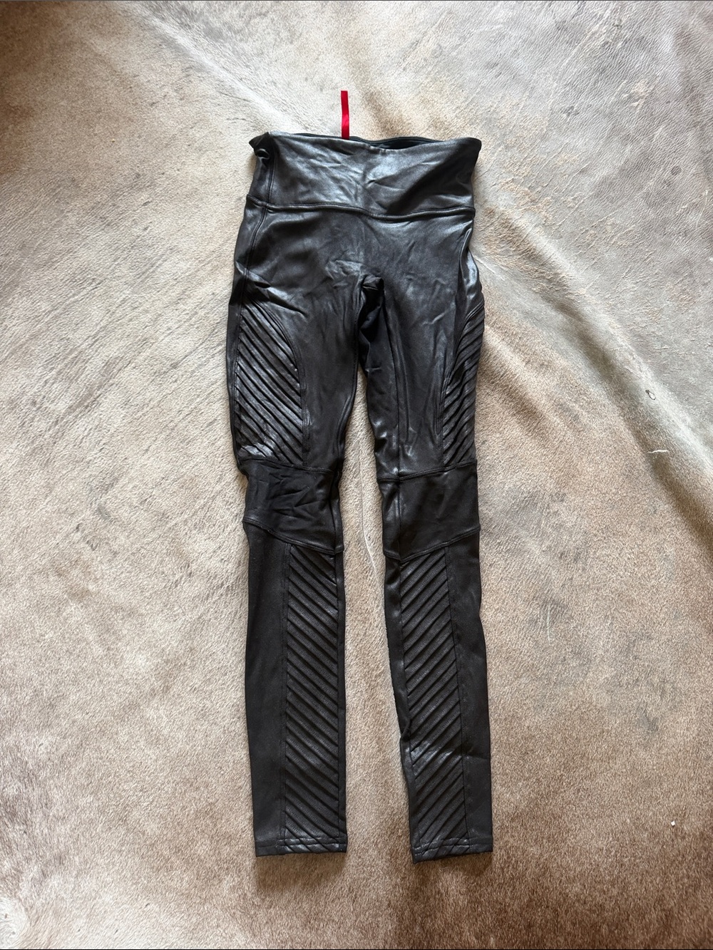 SPANX Black Faux-Leather Moto Leggings